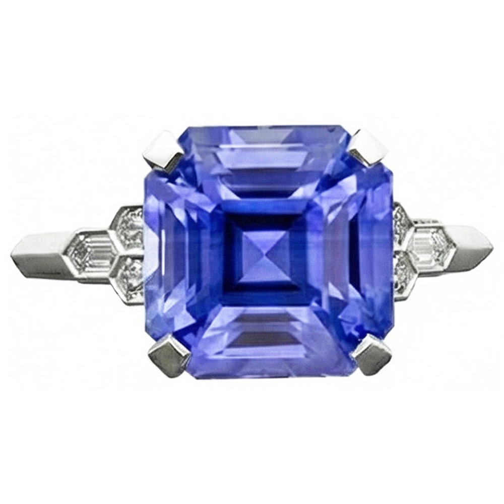 Anello zaffiro smeraldo pietra preziosa 6.50 carati accenti baguette affusolati