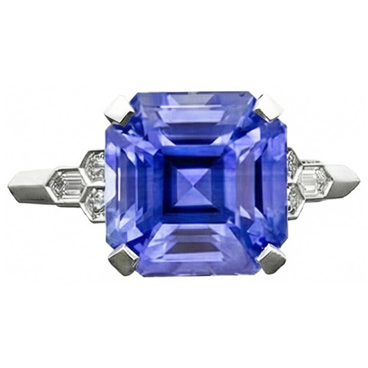 Anello zaffiro smeraldo pietra preziosa 6.50 carati accenti baguette affusolati