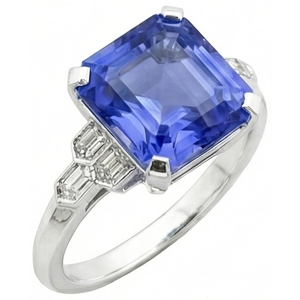 Anello zaffiro smeraldo pietra preziosa 6.50 carati accenti baguette affusolati