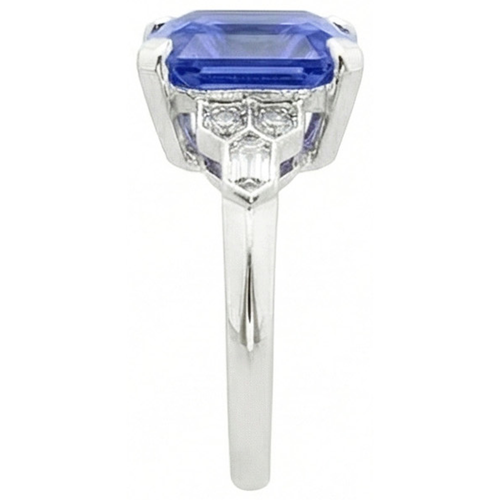 Anello zaffiro smeraldo pietra preziosa 6.50 carati accenti baguette affusolati