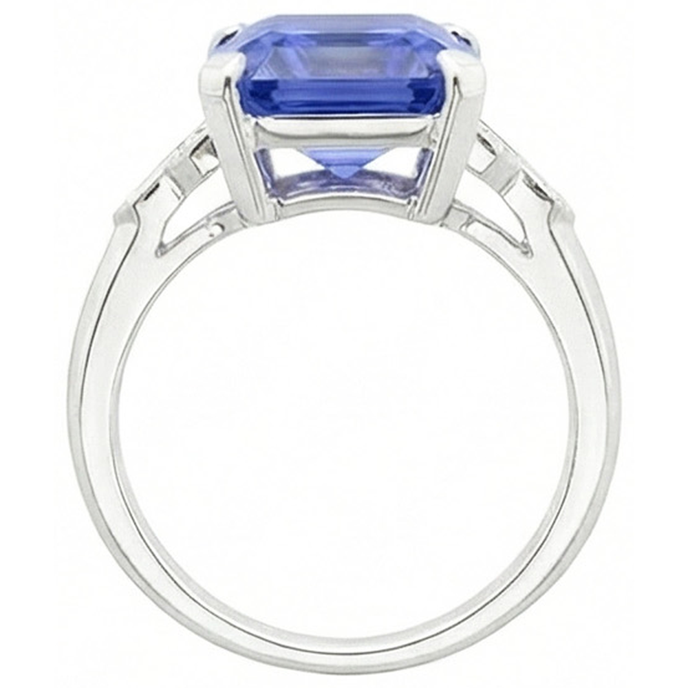 Anello zaffiro smeraldo pietra preziosa 6.50 carati accenti baguette affusolati