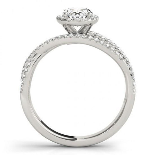 Anello 2 Carati Ovale E Rotondo Con Genuino Diamanti In Oro Bianco 14K