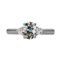 Anello 3 Pietre Ovale Vecchio Minatore E Naturale Diamanti Tondi Oro 14K 4 Carati