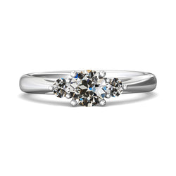 Anello 3 Pietre Rotondo Con Naturale Diamante Taglio Vecchio Gambo Affusolato 2,50 Carati