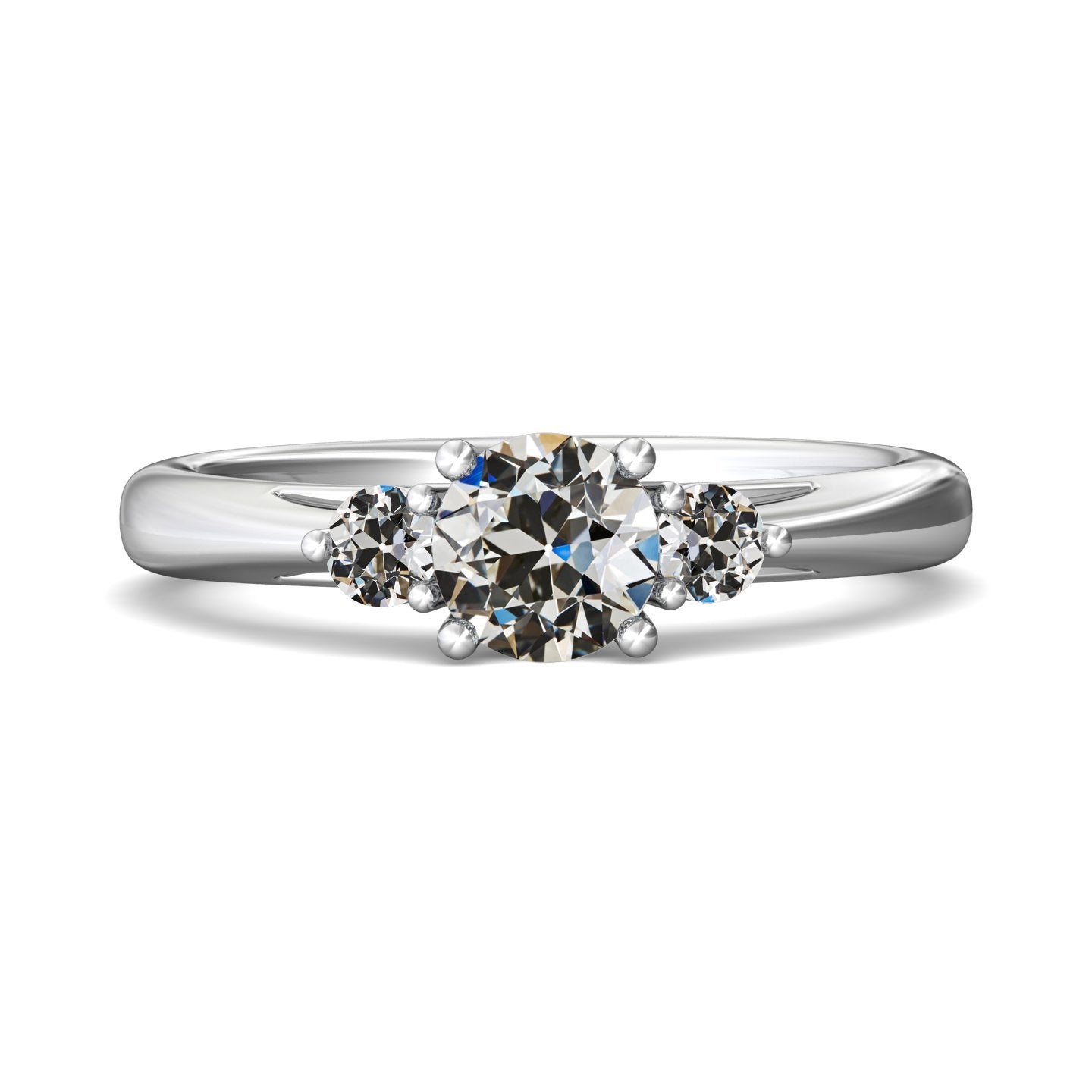 Anello 3 Pietre Rotondo Con Naturale Diamante Taglio Vecchio Gambo Affusolato 2,50 Carati