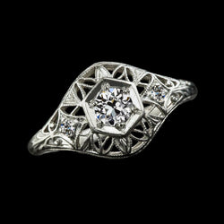 Anello 3 Pietre Stile Vintage Con Vero Diamante Tondo Taglio Antico 1.50 Carati Milgrain
