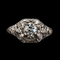Anello 3 Pietre Tondo Con Naturale Diamante Taglio Antico In Filigrana Stile Antico 1,74 Carati
