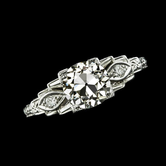 Anello 3 Pietre Tondo Con Vero Diamante Taglio Vecchio Miniera Con Gradini 2.50 Carati
