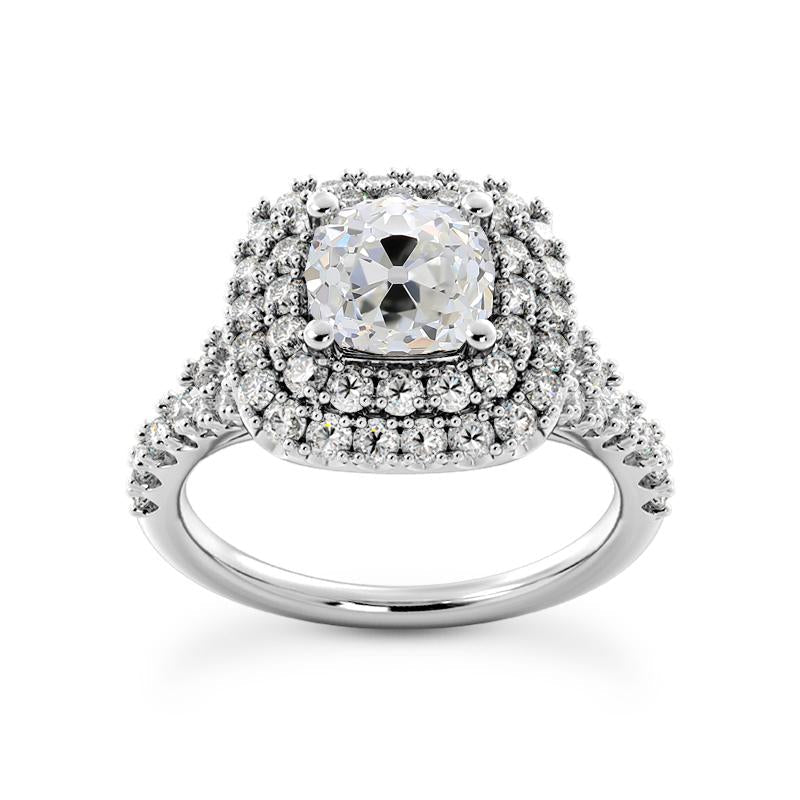 Anello A Doppia Aureola Con Cuscino Di Accenti Old Mine Cut Naturale Diamantes 5 Carats
