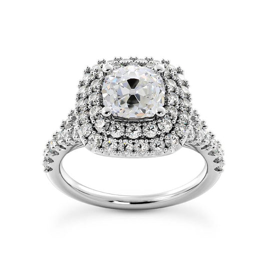 Anello A Doppia Aureola Con Cuscino Di Accenti Old Mine Cut Naturale Diamantes 5 Carats