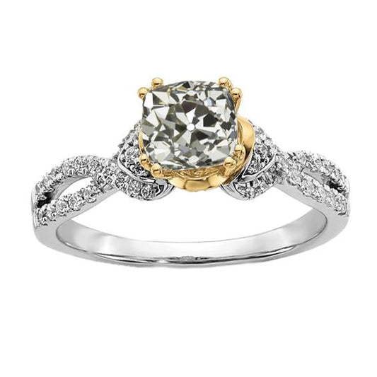 Anello A Due Toni Con Genuino Diamante Taglio Antico Con Gambo Intrecciato E Diviso 4,40 Carati