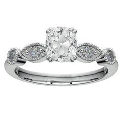 Anello A Forma Di Cuscino Con Genuino Diamante Taglio Vecchio Minatore Accentato 3.75 Carati Milgrain