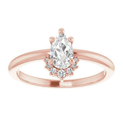 Anello A Pera Con Vero Diamante A Taglio Antico, 5 Punte, Stile Diadema, 2,50 Carati