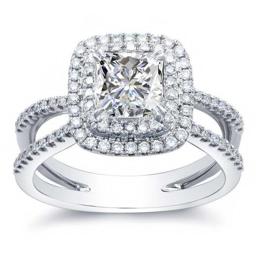 Anello A Polo Con Anello Aureola Con Genuino Diamanti A Taglio Rotondo E Principessa Scintillante Da 4,20 Ct