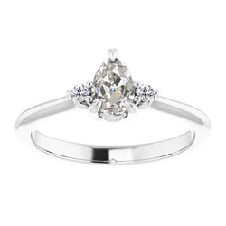 Anello A Tre Pietre Con Naturale Diamante Taglio Vecchio Miniera Rotondo E Pera 2,50 Carati