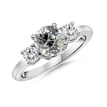 Anello A Tre Pietre Con Vero Diamanti Rotondi Taglio Antico 2 Carati In Oro Bianco 14K