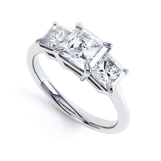 Anello Anniversario Con 3 Pietre Taglio Princess. Genuino Diamanti 3 Ct. Oro Bianco 14K