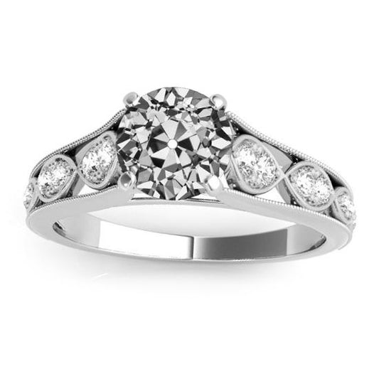 Anello Anniversario Con Genuino Diamante Taglio Vecchio, 4 Profili, 2,75 Carati, Milgrain
