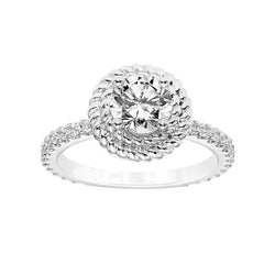 Anello Anniversario Con Vero Diamante Da 3,40 Carati E Oro Bianco 14K Con Gambo In Corda Intrecciata