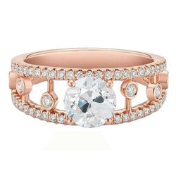 Anello Anniversario Con Vero Diamante Rotondo In Oro Rosa Con Taglio Antico Set Di 2.50 Carati