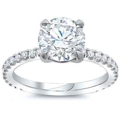 Anello Anniversario Grande Genuino Diamante Taglio Rotondo 4.30 Carati Oro Bianco 14K