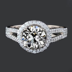 Anello Anniversario Halo Da 4 Carati Con Taglio A Genuino Diamante Vecchio Miniera Con Gambo Diviso