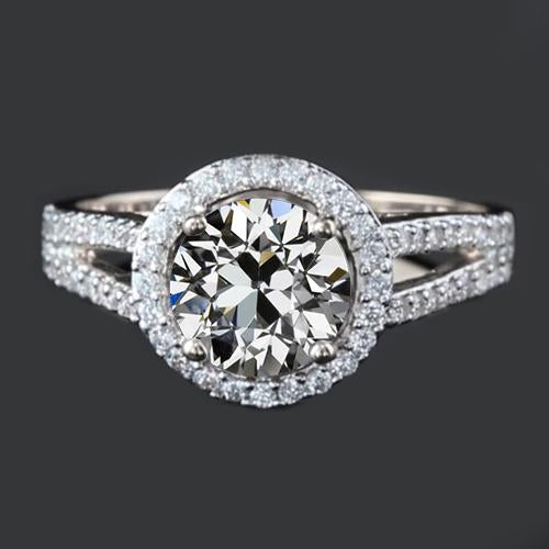 Anello Anniversario Halo Da 4 Carati Con Taglio A Genuino Diamante Vecchio Miniera Con Gambo Diviso