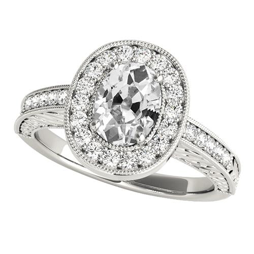 Anello Anniversario Halo Stile Vintage Ovale Genuino Diamante Taglio Vecchio 5 Carati