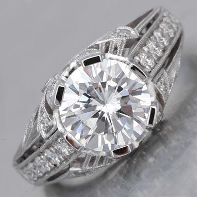 Anello Anniversario In Stile Antico Con Genuino Diamante Da 4,25 Carati, Oro Bianco 14K