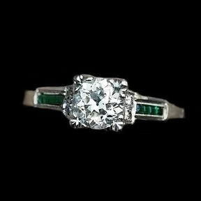 Anello Anniversario  Naturale Diamante Taglio Antico E Smeraldo 1.75 Carati