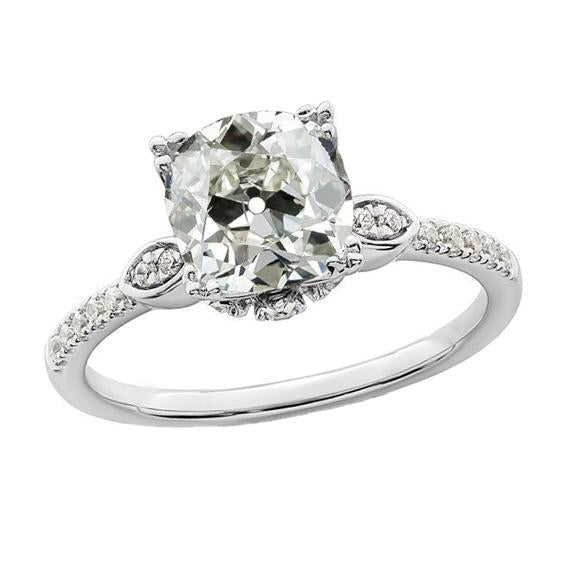 Anello Anniversario Oro Bianco Rotondo Vero Diamante Taglio Vecchia Miniera 3.50 Carati