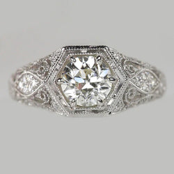 Anello Anniversario Oro Vecchio Taglio Vero Diamante Rotondo Con Gambo Milgrain 2.25 Carati