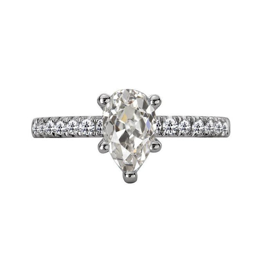 Anello Anniversario Rotondo E Pera Con Genuino Diamante Taglio Antico, 5 Punte, 4 Carati