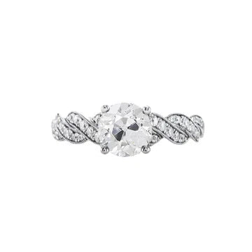 Anello Anniversario Vero Diamante Taglio Vecchio Gambo Ritorto 2.25 Carati Milgrain