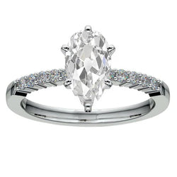 Anello Anniversario Vero Diamante Taglio Vecchio Rotondo E Pera Oro Bianco 5.50 Carati