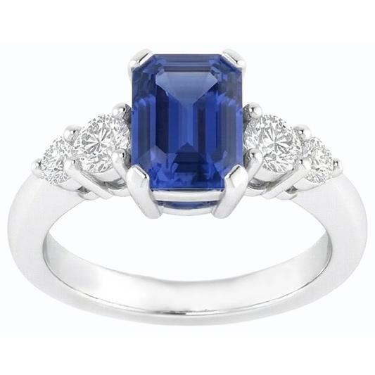 Anello Anniversario con Zaffiro Blu Carati 1.75 e Diamante Naturale Autentico ( non creato in laboratorio ) Rotondo Con Gambo Conico