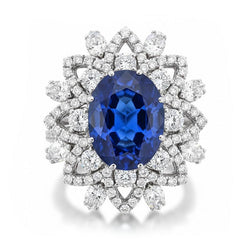 Anello Anniversario con Zaffiro Blu Diamanti 9.75 Carati Oro Bianco 14K