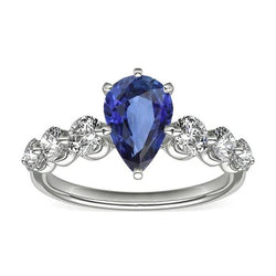 Anello Anniversary con zaffiro di Ceylon 3 carati e pietre preziose di diamanti in oro bianco 14K