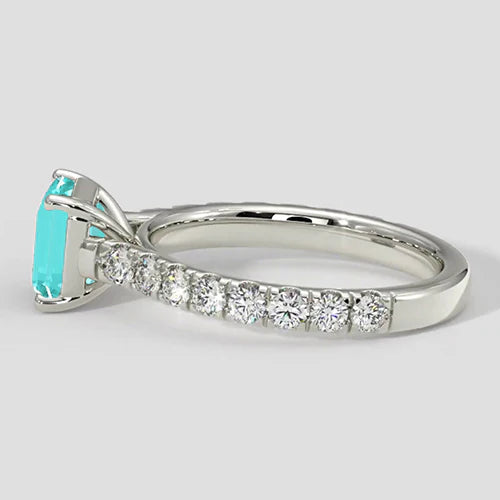 Anello Asscher Paraiba da 1,75 carati con fascia in pavé