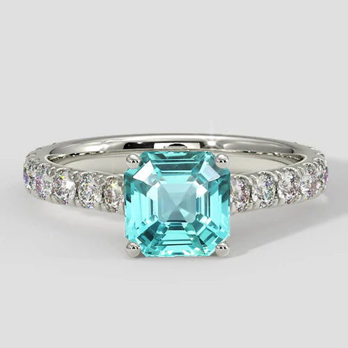 Anello Asscher Paraiba da 1,75 carati con fascia in pavé