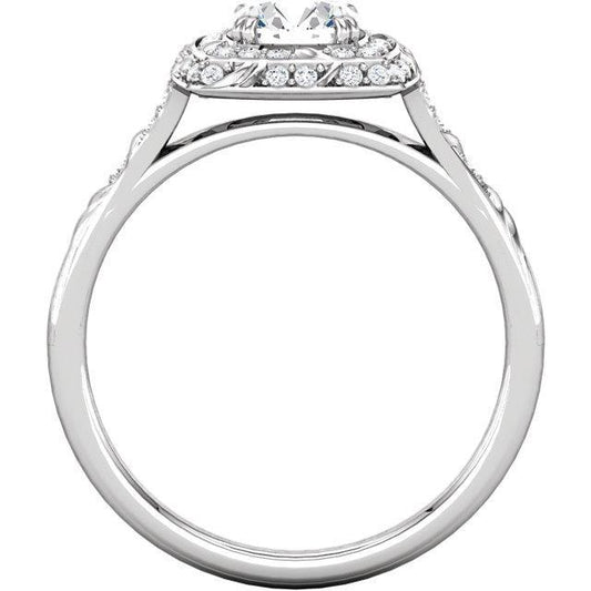 Anello Aureola Con Genuino Diamante Rotondo In Stile Vintage Con Accenti Di 2,30 Carati.