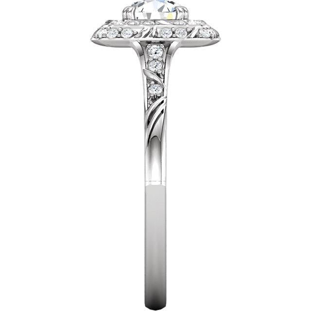 Anello Aureola Con Genuino Diamante Rotondo In Stile Vintage Con Accenti Di 2,30 Carati.
