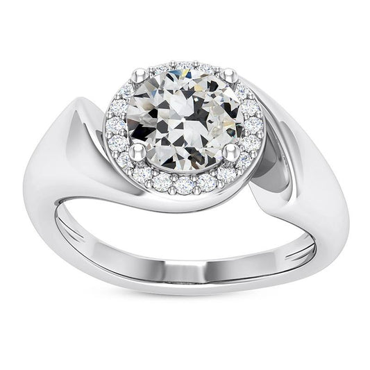 Anello Aureola Con Genuino Diamante Taglio Vecchia Miniera Oro Con Gambo Intrecciato 5.50 Carati