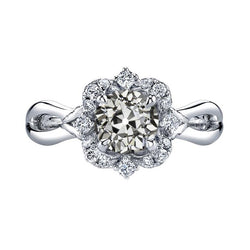 Anello Aureola Con Naturale Diamante Tondo Taglio Antico Stile Antico Con Gambo Diviso 4 Carati
