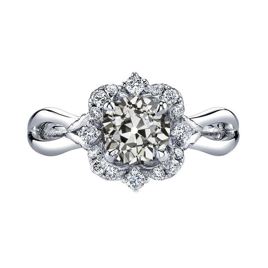 Anello Aureola Con Naturale Diamante Tondo Taglio Antico Stile Antico Con Gambo Diviso 4 Carati