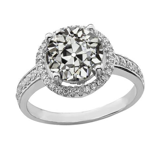 Anello Aureola In Oro 14K Con Genuino Diamanti A Taglio Antico Rotondo, Set Di Gioielli 3,50 Carati
