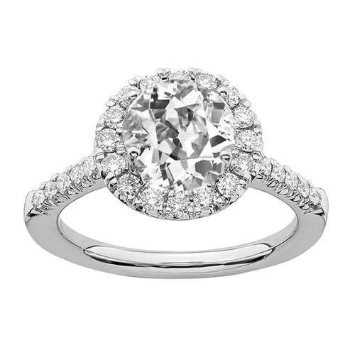 Anello Aureola In Oro Bianco 14K Gioielli Con Naturale Diamanti Tagliati A Miniera Antica 4 Carati