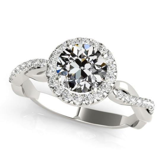 Anello Aureola In Oro Con Pavé Di Naturale Diamanti A Taglio Antico Incastonato Stile Infinito 4.50 Carati