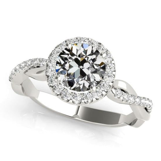 Anello Aureola In Oro Con Pavé Di Naturale Diamanti A Taglio Antico Incastonato Stile Infinito 4.50 Carati