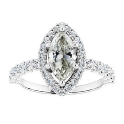Anello Aureola Rotondo E Marquise Con Genuino Diamante Taglio Antico, 6 Poli, 6,25 Carati